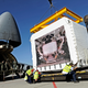A U.S. Air Force C-5M Super Galaxy transport about to load the Alpha Magnetic Spectrometer, meant to detect antimatter, for transport to the International Space Station, 2010.
